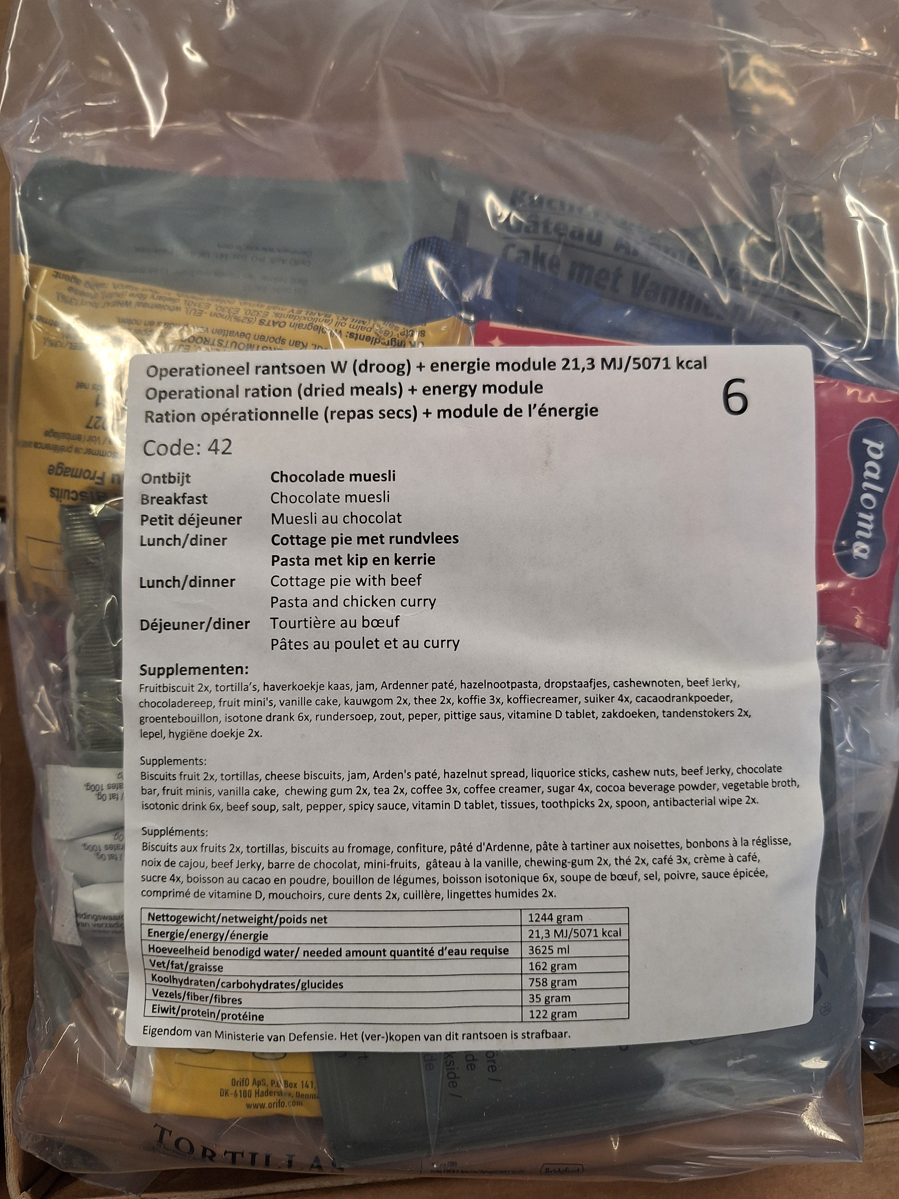 Niederlande 24Hr Ration 5100kcal Trockene Mahlzeiten - MREs and More